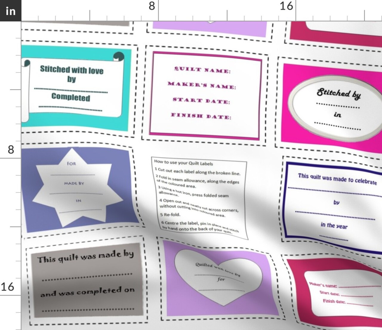 Quilt Label Out Sewing Custom Printed Fabric by Spoonflower Various Fabrics by the Yard or Fat Quarter